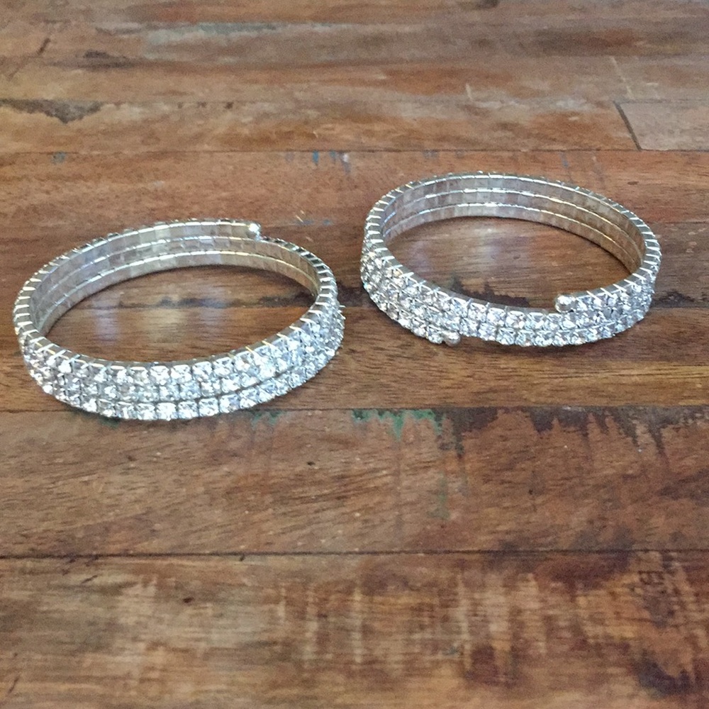 Two Silver Crystal Bangle Bracelets